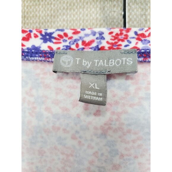 T by Talbots Cotton Blend Ditsy Print Split Neck Long Sleeve T-Shirt Size XL - Picture 3 of 5